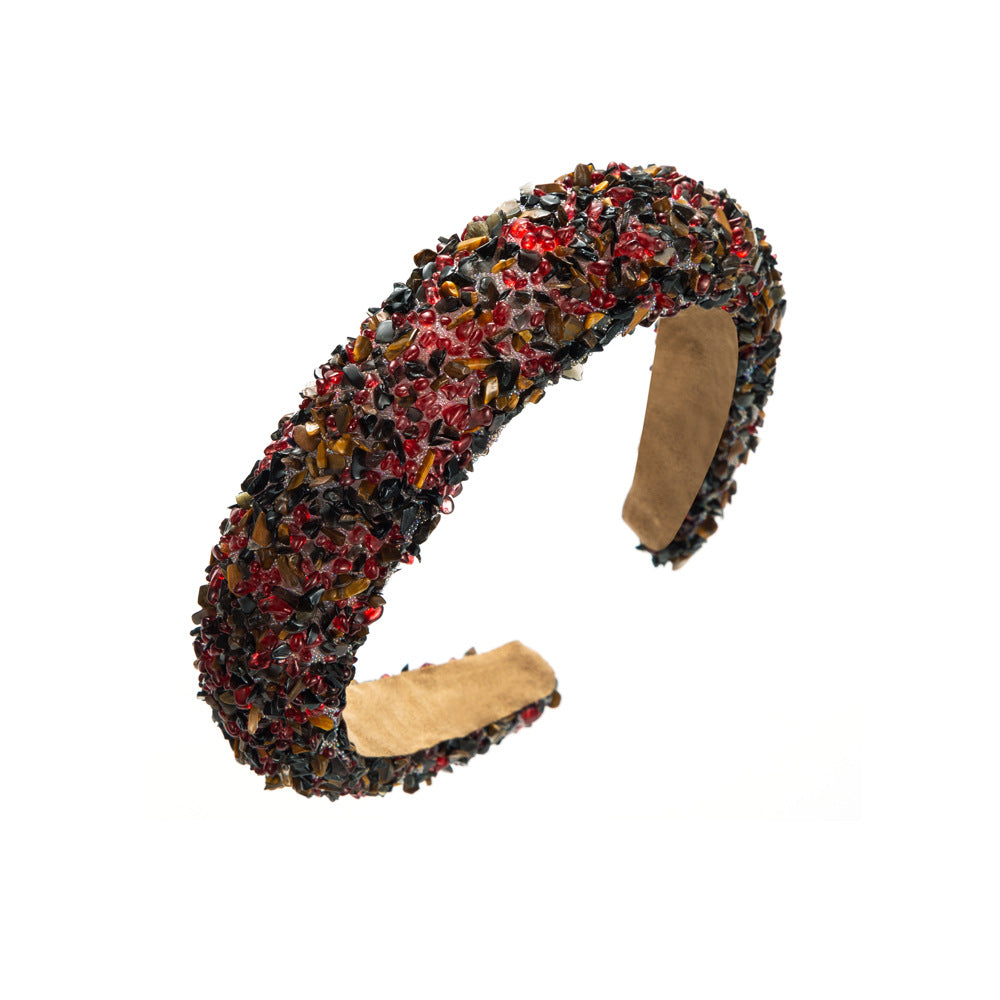 Wholesale exaggerated colorful crystal candy sponge wide brim headband